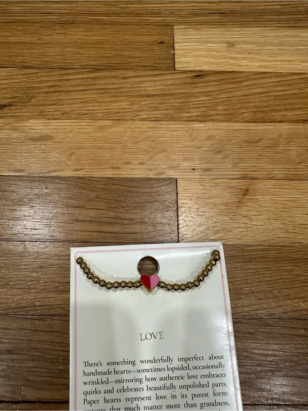Gold Beaded Bracelet with Pink and Red Heart Charm